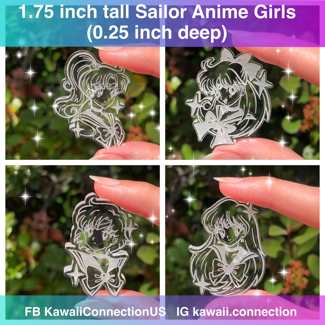 1.75 inch high Anime Sailor Girls (0.25 inch deep) -4 Scouts! Silicone Mold Palette for Resin Deco Bag Charms DIY