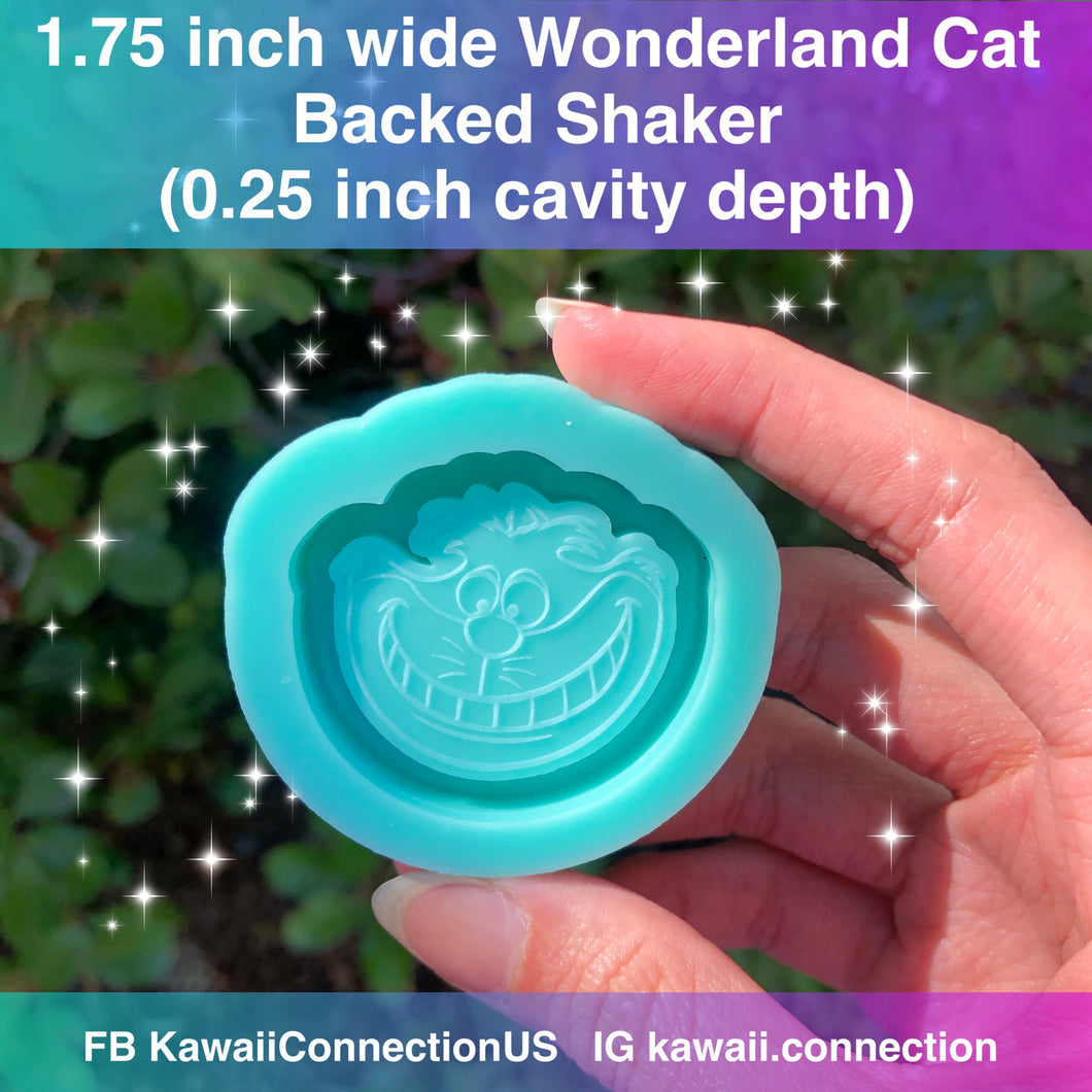 1.75 inch Wonderland Cat Face (0.25 inch deep) Backed Shaker Shiny Silicone Mold for Resin