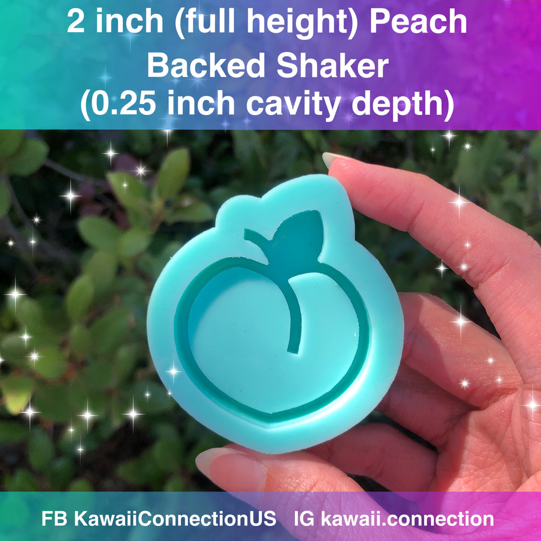 2 inch Peach Fruit (0.25 inch deep) Backed Shaker Bag or Key Charms Shiny Silicone Mold for Resin
