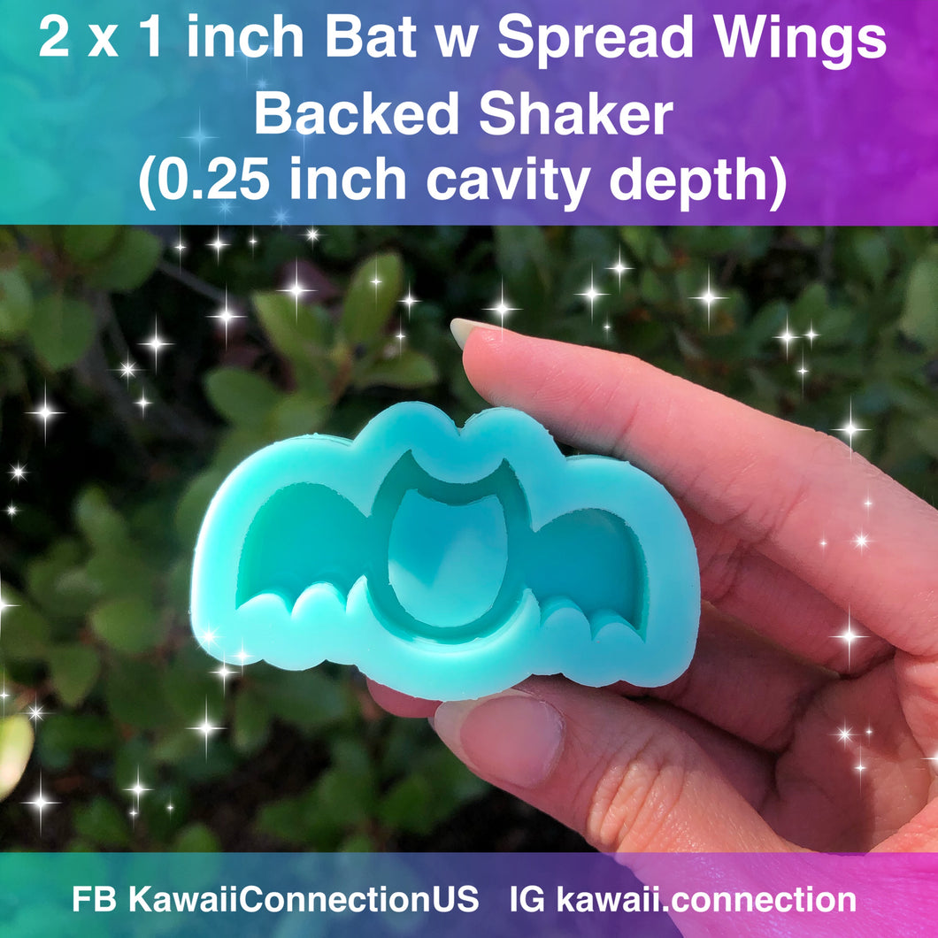 2 inch x 1 inch Bat (0.25 inch deep) Backed Shaker Shiny Silicone Mold for Resin