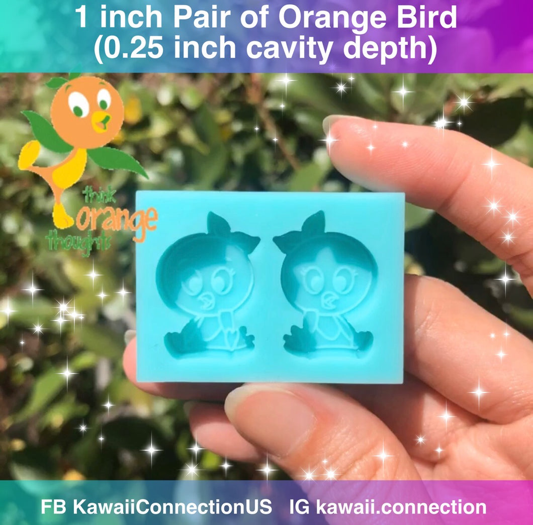 1 inch (0.25 inch deep) Pair of Orange Bird Silicone Mold for Stitch Marker, Hair Barrettes or Bows, Needle Minder, Zip Pulls, etc