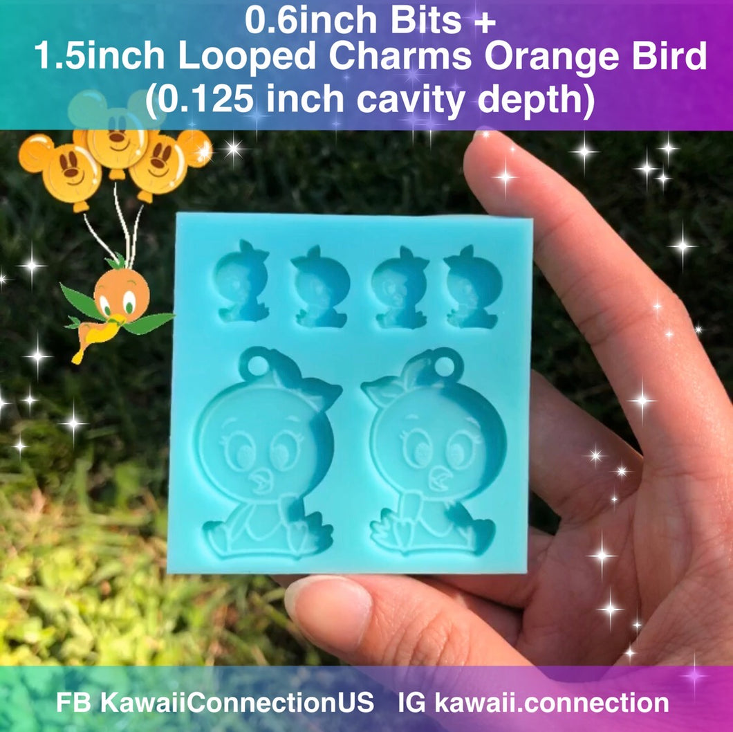 Mixed Palette TINY 0.6 inch Bits + 1.5 inch Dangles (0.125 inch deep) Orange Bird Silicone Mold for Stitch Marker, Zip Pulls, etc