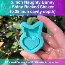 Load image into Gallery viewer, 2 inch or 3 inch inch Naughty Bunny on Gem Heart Backed Shaker (0.25 inch deep) loop Shiny Silicone Mold for Resin Deco Dangle Charms Pendants Stitch Markers Zip Pulls DIY
