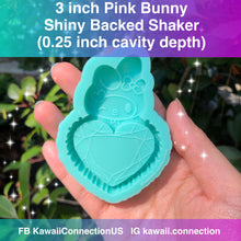 Load image into Gallery viewer, 2 inch or 3 inch inch Pink Bunny on Gem Heart Backed Shaker (0.25 inch deep) loop Shiny Silicone Mold for Resin Deco Dangle Charms Pendants Stitch Markers Zip Pulls DIY
