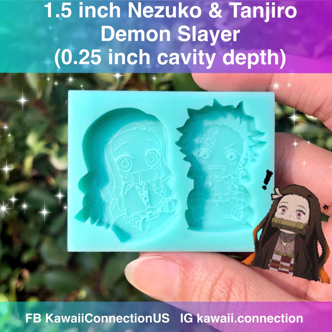 TINY 0.5 & 0.7 inch (0.125 inch deep) Demon Slayer Nezuko & Tanjiro Silicone Mold for Custom Shaker Bits or Earring Studs Resin Deco Bag Charms DIY