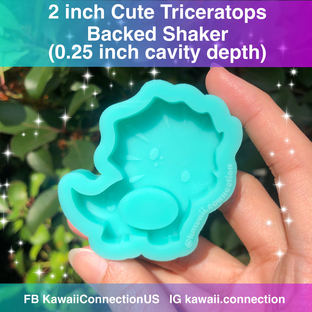 2 inch Cute Triceratops Dinosaur Backed Shaker Silicone Mold for Resin Charm Pendant DIY