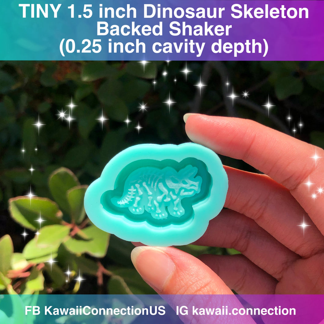 TINY 1.5 inch wide Dinosaur Skeleton Backed Shaker Silicone Mold for Resin Charm Pendant DIY