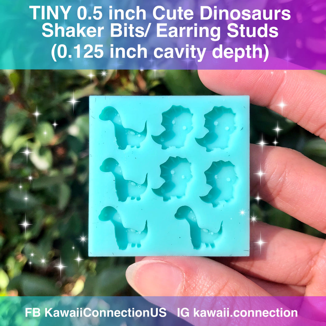 TINY 0.5 inch (0.125 inch deep) Cute Triceratops Brontosaurus Dinosaur Shaker Bits or Earring Studs Silicone Mold for Resin Charms DIY