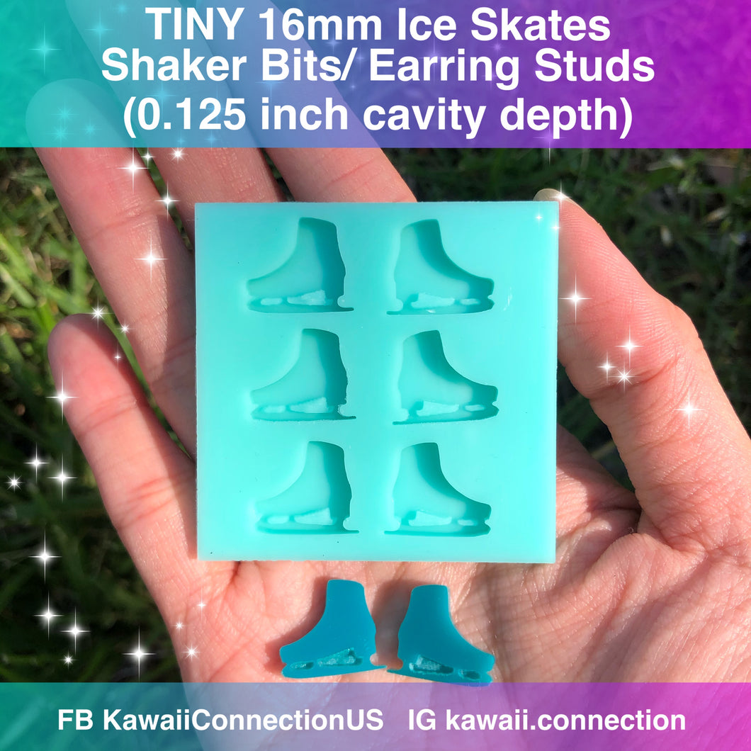 TINY 16mm Ice Skates at 0.125 inch deep Shaker Bits Earring Studs Silicone Mold Palette for Resin Deco Charms DIY