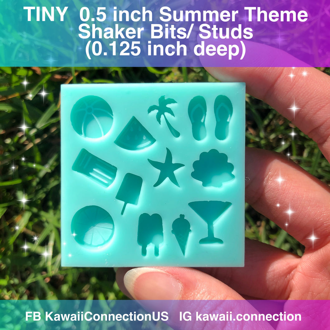TINY 0.5 inch Summer Theme Shiny Silicone Mold Palette for Custom Resin Deco Shaker Charms Cabochons and Stud Earrings