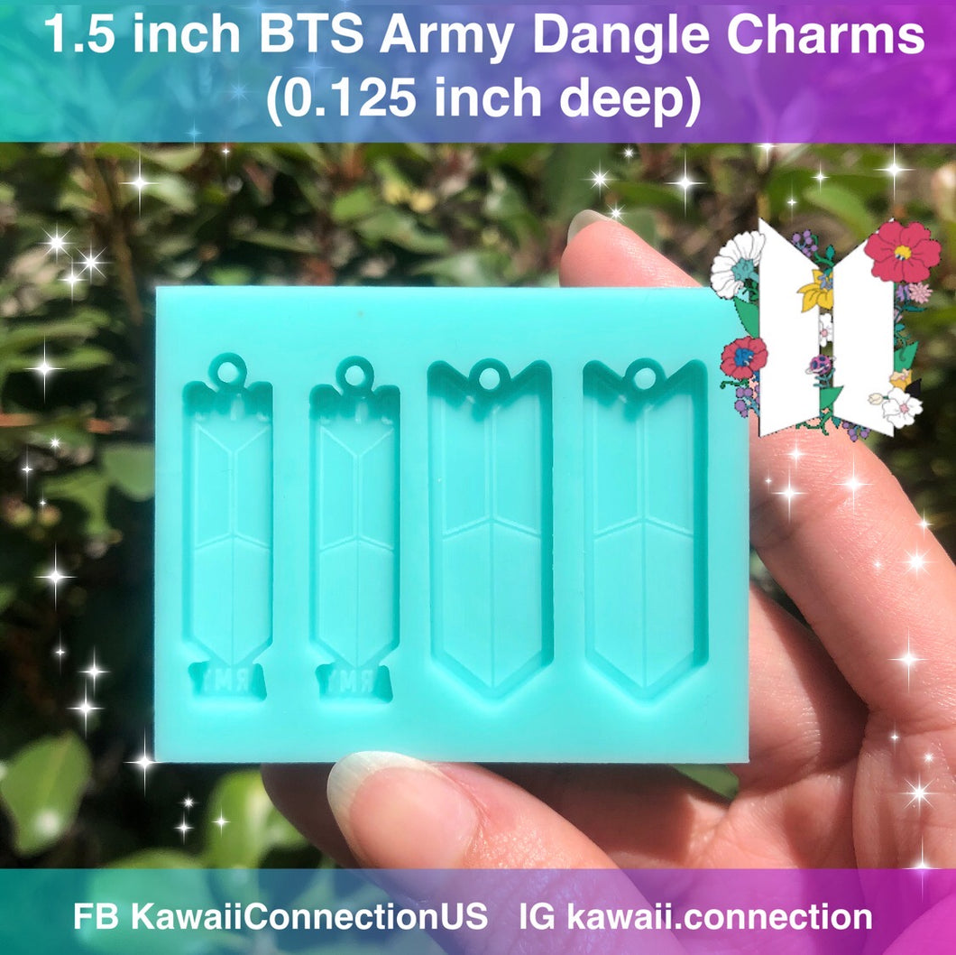 1.5 inch tall (0.125 inch deep) K-Pop BTS Army Dangle Charms or Earrings Silicone Mold Palette for Resin Deco Zip Pull Stitch Marker Charms DIY