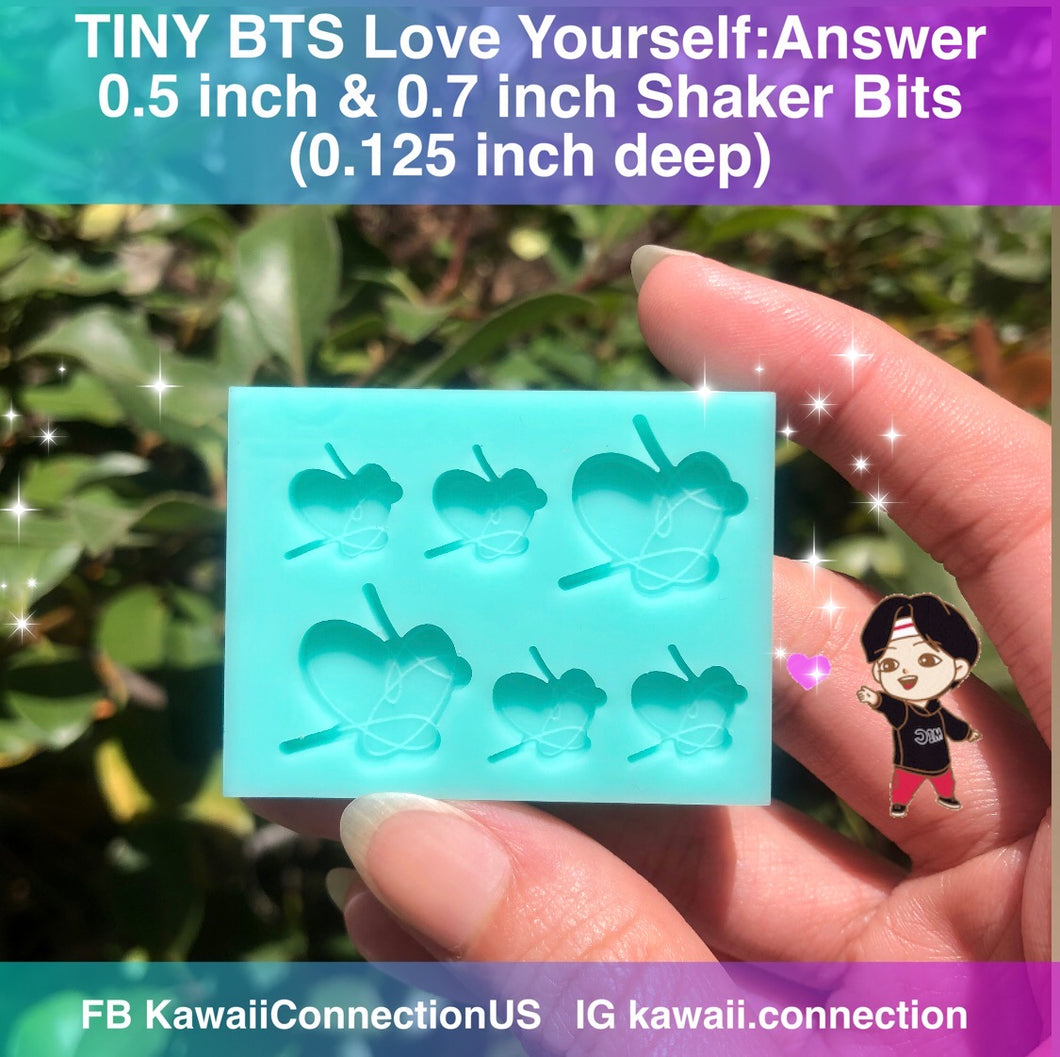 TINY 0.5 inch & 0.7 inch (0.125 inch deep) Shaker Bits or Earring Studs of Love Yourself Answer Heart Doodle K-Pop BTS Silicone Mold Palette for Resin Deco Charms DIY