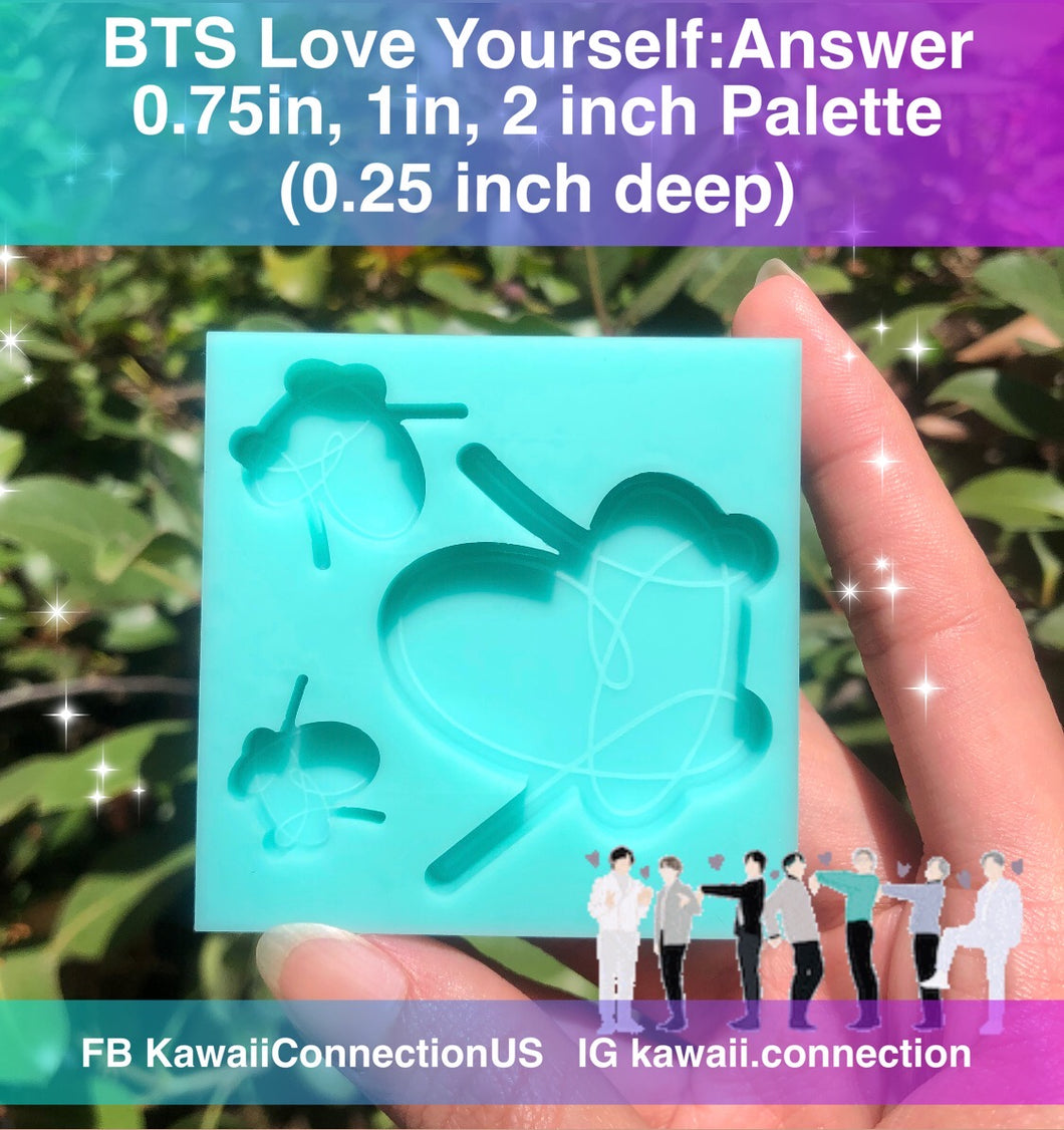 0.75 inch, 1 inch, 2 inch (0.25 inch deep) Love Yourself Answer Heart Doodle K-Pop BTS Silicone Mold Palette for Resin Deco Charms DIY