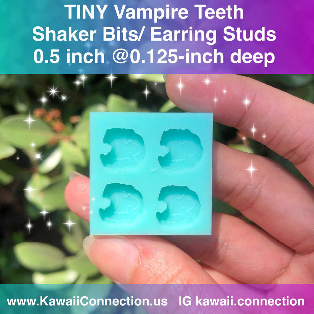 TINY 0.5 inch (0.125 inch deep) Vampire Teeth Shaker Bits or Earring Stud Silicone Mold for Resin Halloween Horror Accessories