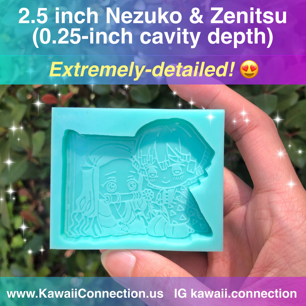 2.5 inch wide (02.5 inch deep) Nezuko & Zenitsu Demon Slayer Anime Silicone Mold for Custom Resin Deco Bag Charms DIY