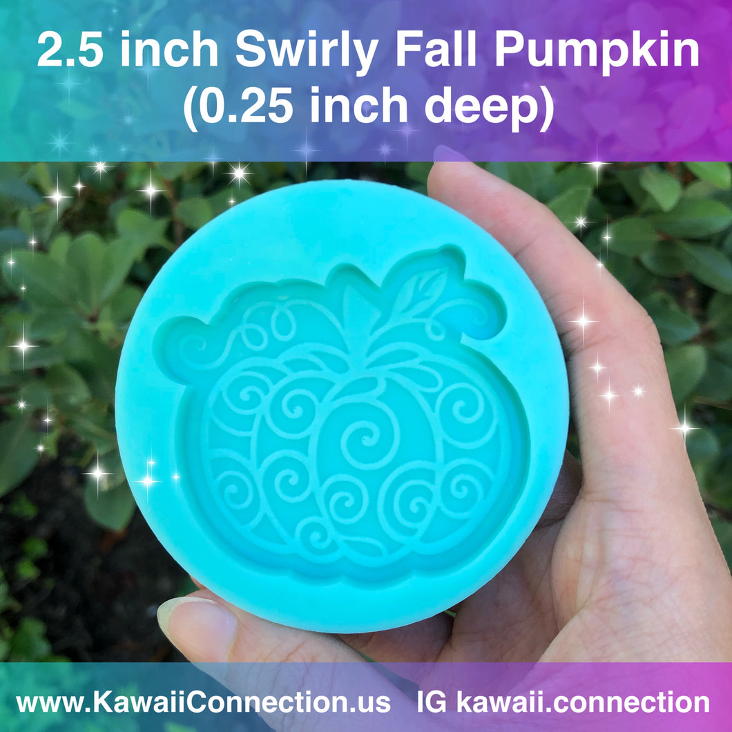 2.5 inch (0.25 inch deep) Swirly Fall Pumpkin Halloween Silicone Mold for Custom Resin Accessories