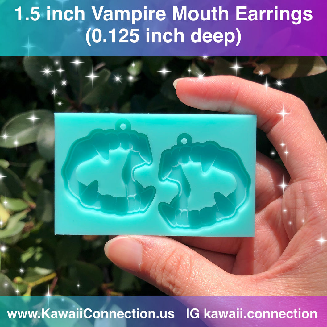 1.5 inch (0.125 inch cavity depth) Vampire Mouth w Loops Silicone Mold for Resin Dangly Earrings or Charms