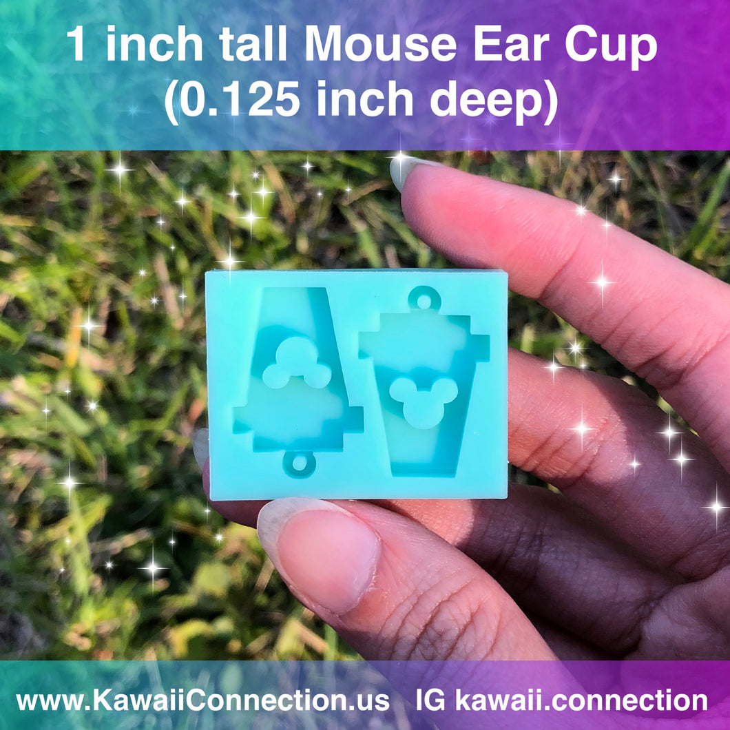 1 inch tall Mouse Coffee Cup (0.125 inch deep) with Loop Silicone Mold for Resin Dangly Earrings Zip Pull, Stitch Marker or Charms