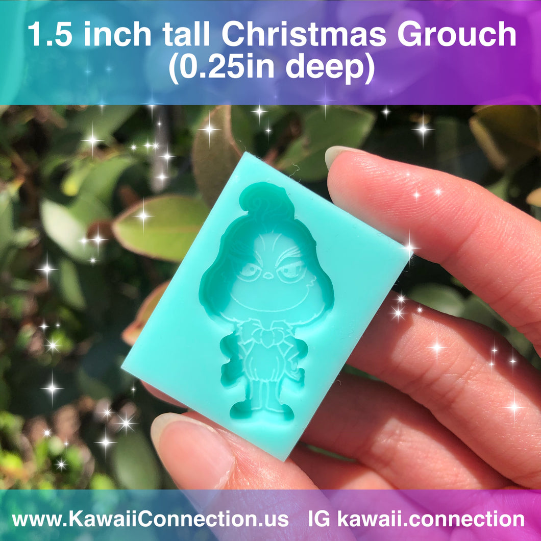1.5 inch tall Grouchy Green Guy (0.25 inch deep) Silicone Mold for Resin Charms