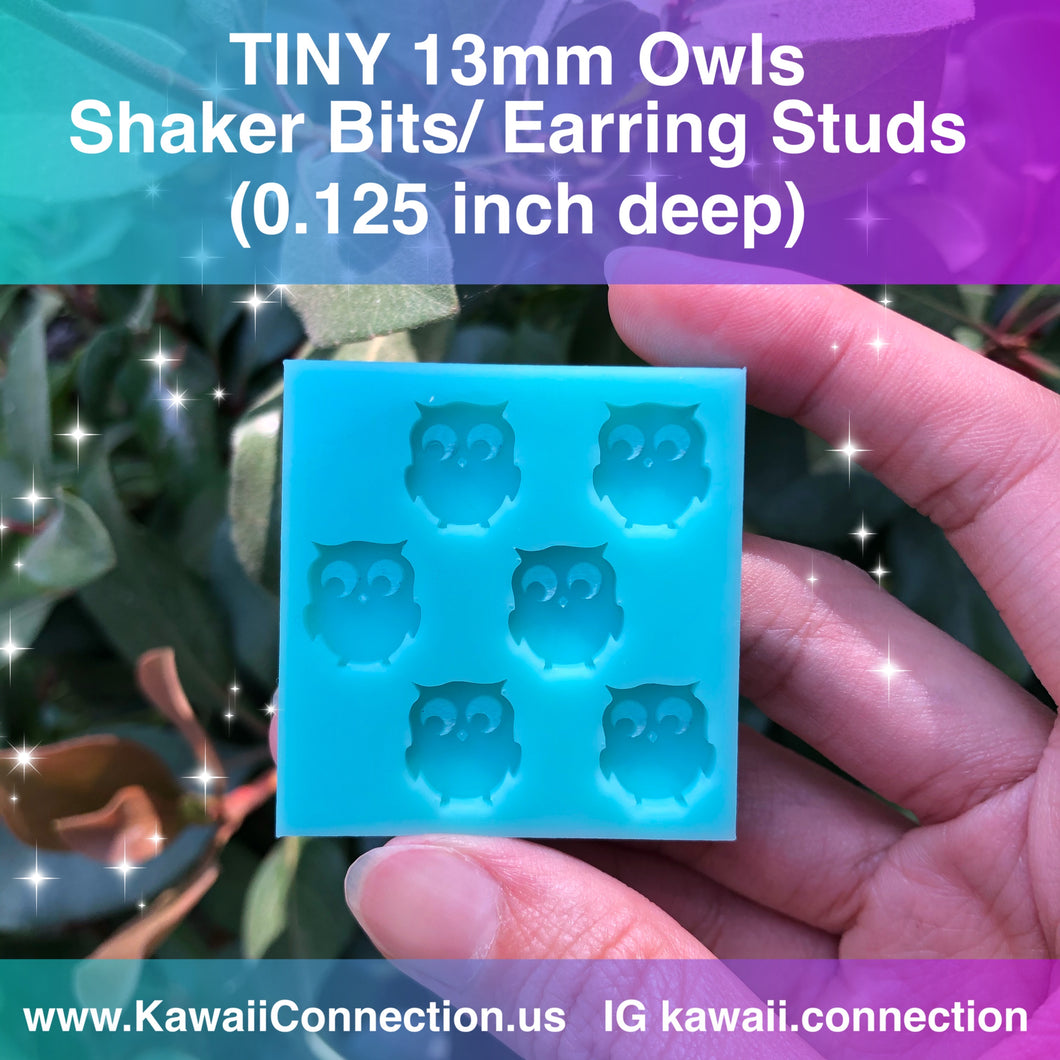 TINY 13mm (0.125 inch deep) Owls Shaker Bits or Earring Studs Silicone Mold for Resin