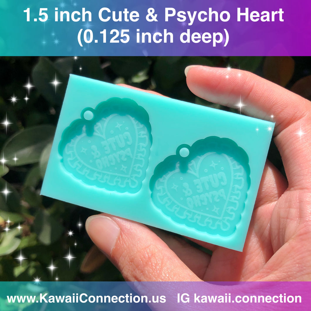 1.5 inch (0.125 inch cavity depth) Cute & Psycho Ruffled Heart w Loops Silicone Mold for Resin Dangly Earrings or Charms