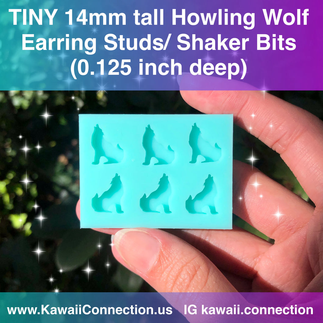 TINY 14mm Howling Wolf Wolves Shaker Bits or Earring Studs (0.125 inch deep) Silicone Mold for Resin