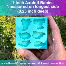 Load image into Gallery viewer, 1 inch (on longest side) at 0.25 inch deep Axolotl Babies Silicone Mold for Resin Charms Custom Zip Pull or Bow Centers
