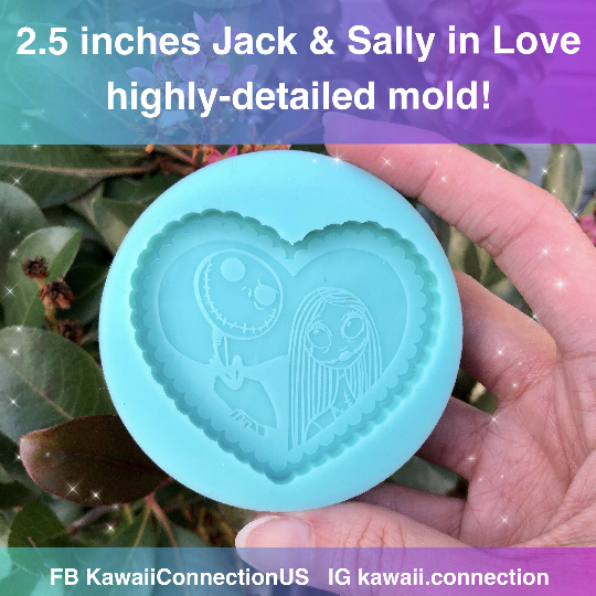 2.5 inches NBC Jack & Sally in Love Detailed Silicone Mold for Custom Resin Decor or Bag Charm