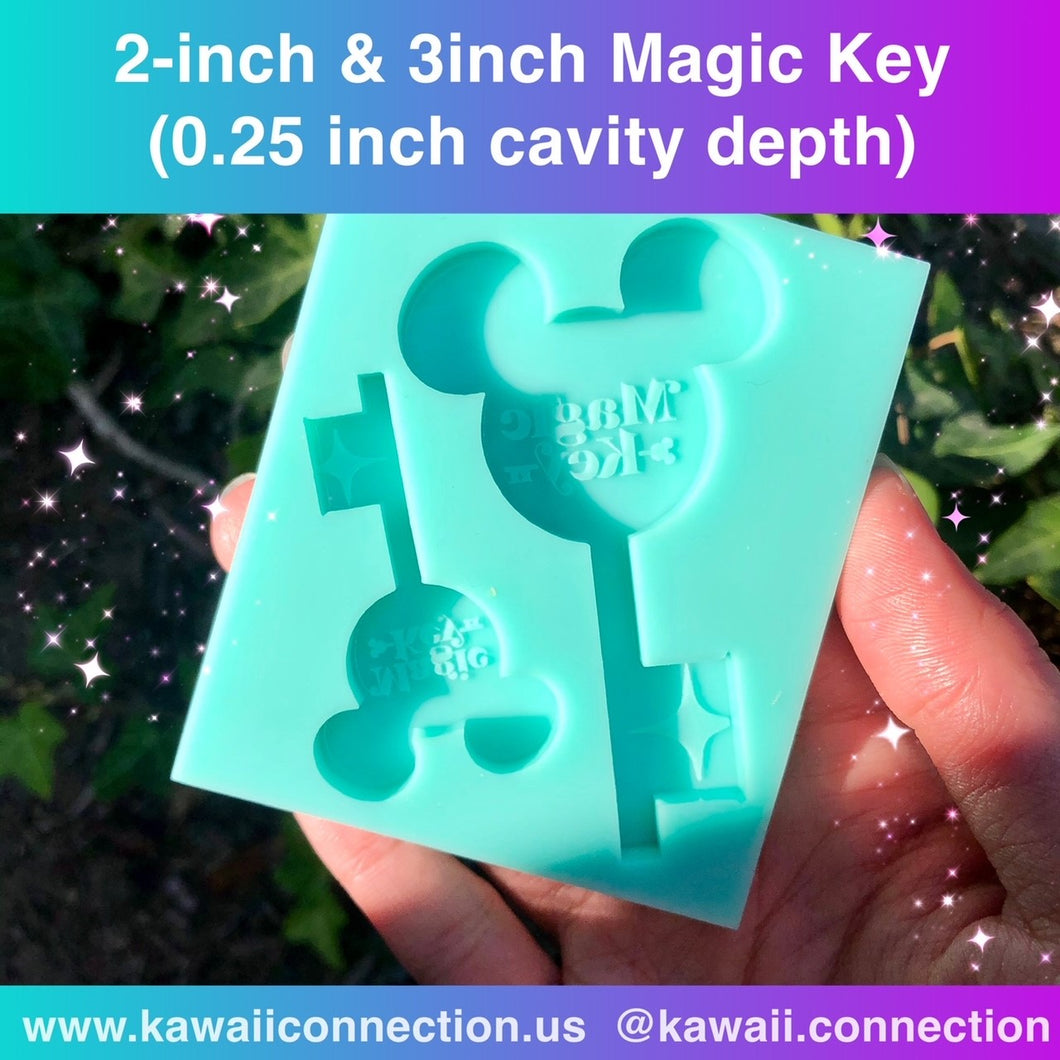 2-inch + 3-inch long Magic Key (0.25inch deep) Mouse Vacation Charms Silicone Mold for Custom Resin