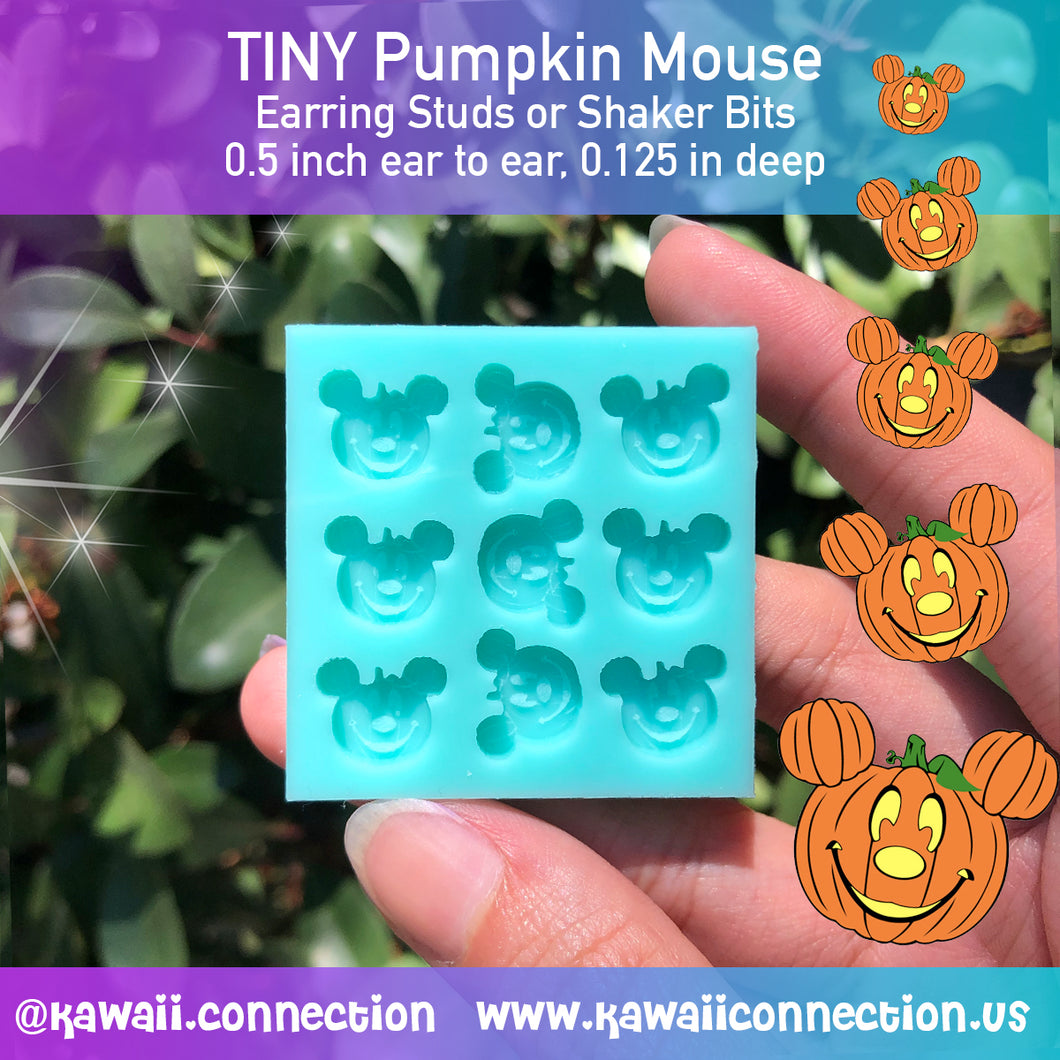 TINY 0.5 inch ear to ear (0.125 inch deep) Mouse Pumpkin Shaker Bits or Earring Studs Halloween Silicone Mold for Custom Resin Accessories