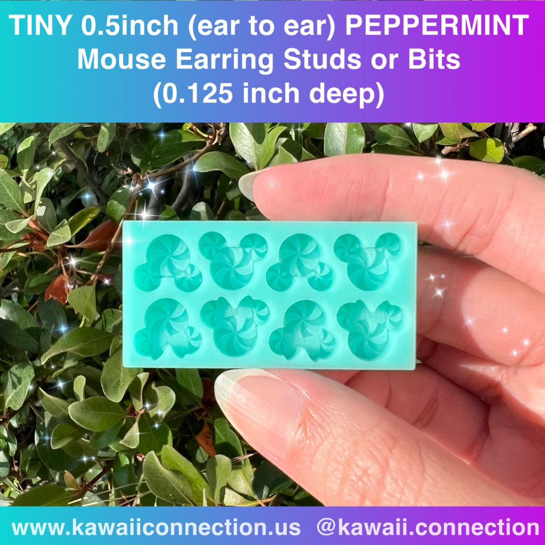 TINY 0.5 inch (ear to ear) at 0.125 inch deep Peppermint Candy Mouse Silicone Mold for Custom Resin, Clay for Christmas Holiday Charms Earrings Shaker Bits