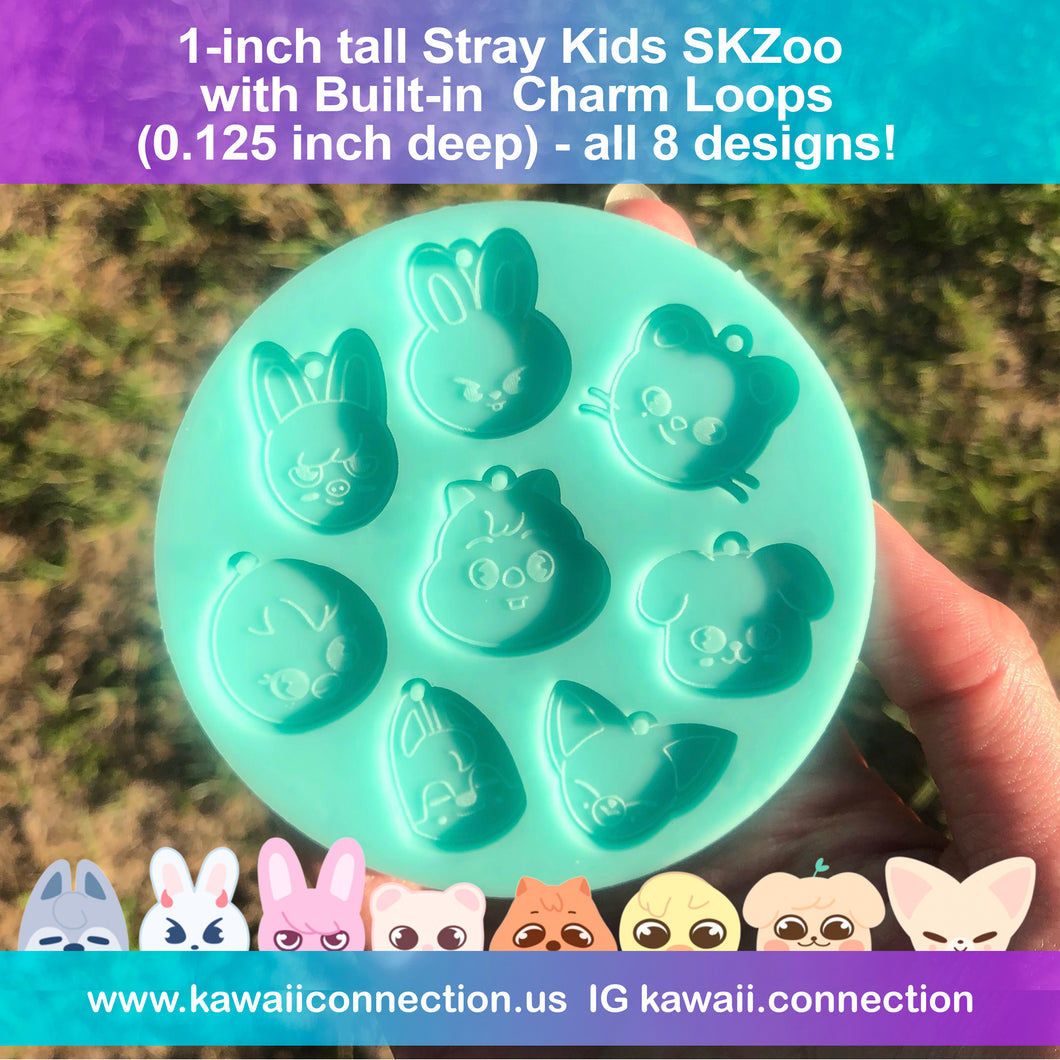 Stray Kids SKZoo 1-inch Tall Charms w/ Built-in Loop (0.125 inch deep) K-Pop Silicone Mold for Resin