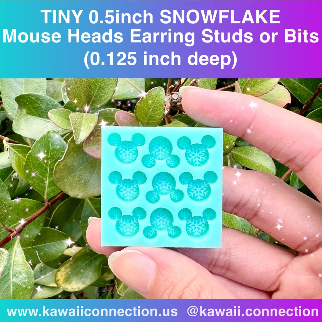 TINY 0.5 inch ear to ear (0.125 inch deep) SNOWFLAKE Mouse Ears Shiny Flat Shaker Bits Silicone Mold Palette for Resin Deco Bag Earrings Studs Shaker Charms DIY