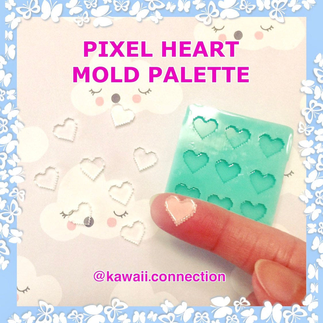 Pixel Heart Gamer Silicone Mold Palette for Resin Deco Charms Cabochons and Shakers Earrings