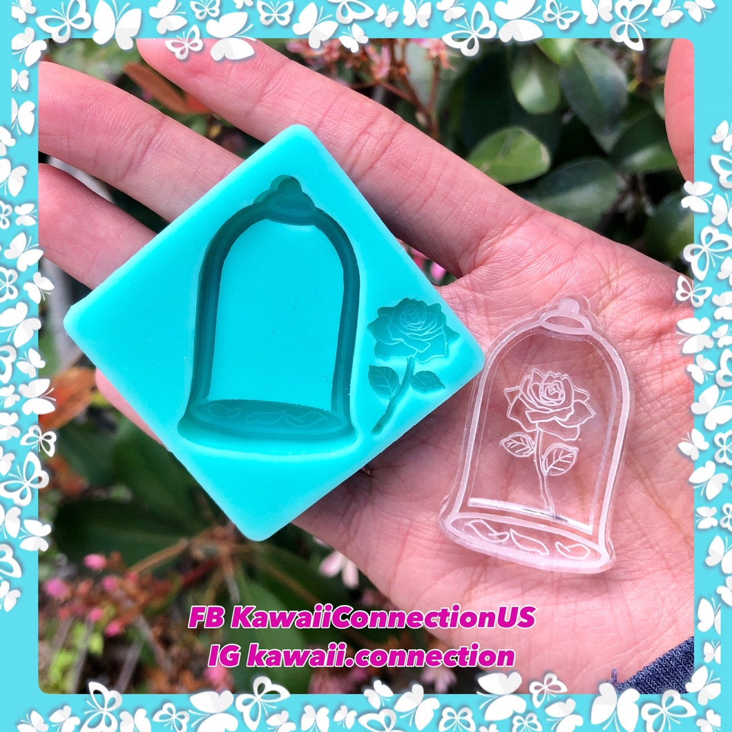 1.75 inch high Princess Beauty Dome Backed Shaker with Rose Silicone Mold for Resin Pendants Charms Cabochons