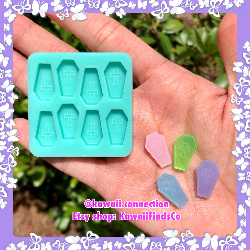 TINY Coffin with Cross Goth Silicone Mold Palette for Resin Deco Shaker Bits for Bag Key Earrings Stud Charms DIY