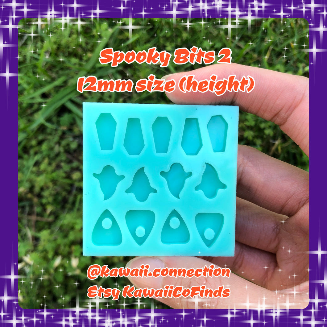 v2 Spooky Ouija Ghost Coffin Shaker Bits Silicone Mold Palette for Halloween Horror Resin Deco Bag Earrings Studs Shaker Charms DIY