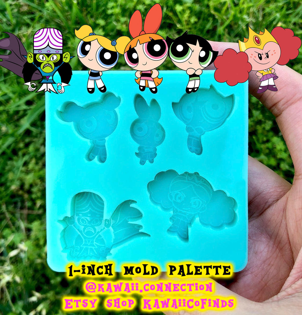 1-inch high Power Puff Girls Princess Morbucks Mojo Jojo Silicone Mold Palette for Resin Deco Bag  Charms DIY