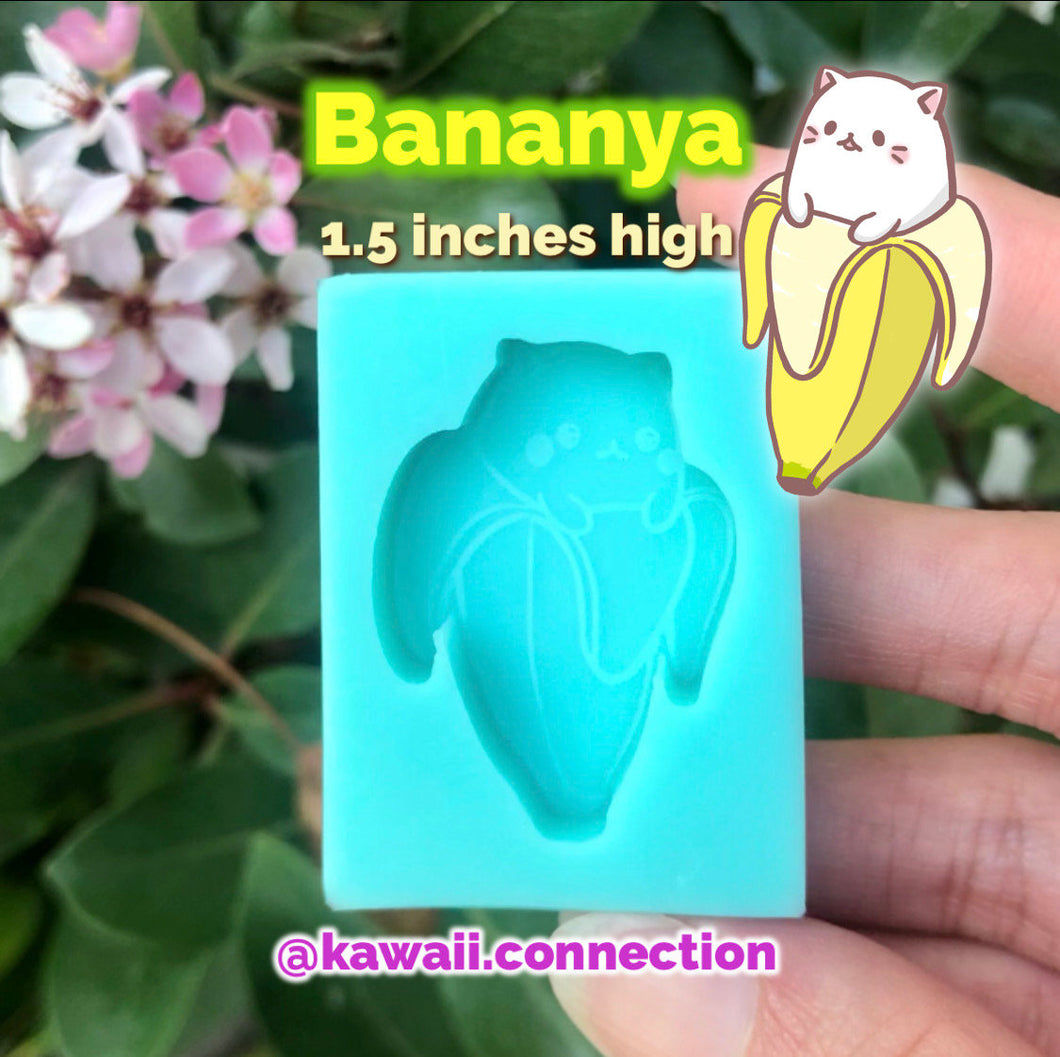 1.5 inches Bananya Banana Cat Silicone Mold for Custom Resin Pendant, Hair Bow Center, Bag and Key Charms