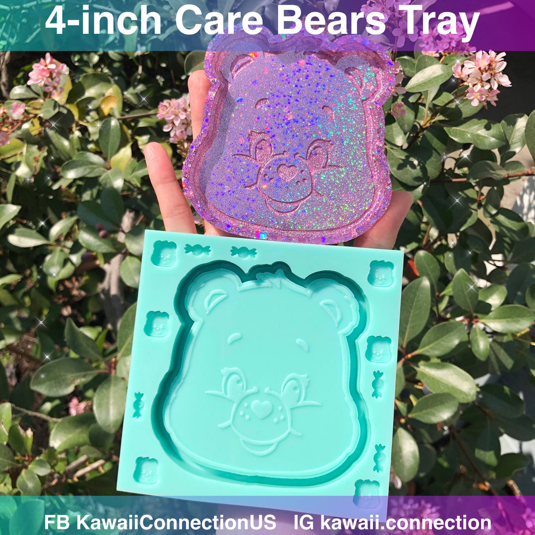 4 inches Shiny Care Bears Detailed Design Trinket Tray or Big Backed Shaker Silicone Mold for Custom Resin Decor + Extra Shaker Bits