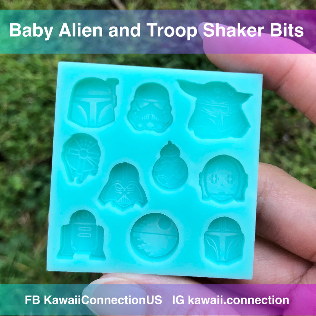 TINY Baby Alien and Troop Detailed Designs 13-17mm Silicone Mold Palette for Custom Resin Deco Shaker Charms Cabochons and Stud Earrings