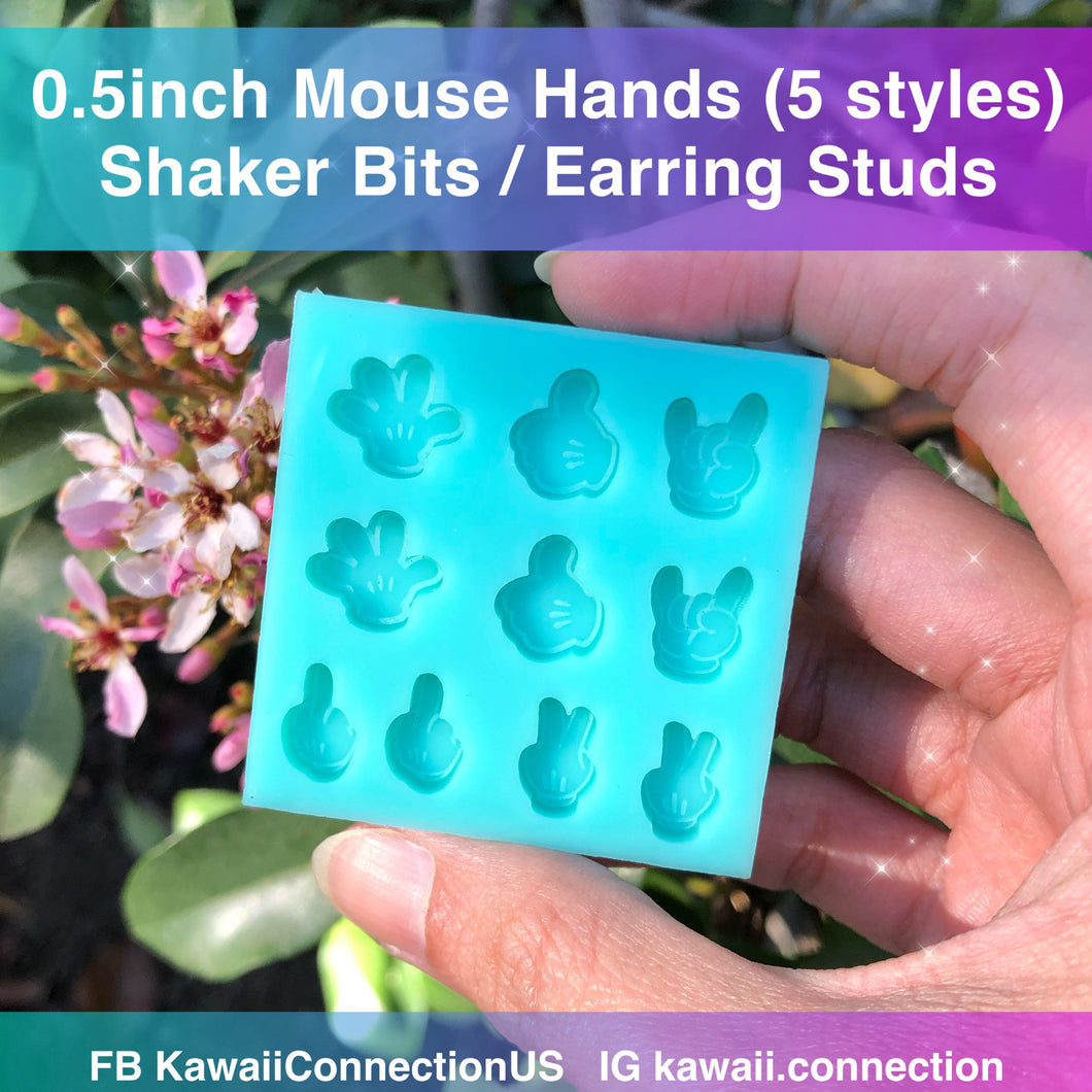 TINY 0.5 inch MOUSE HANDS Peace Rock On Thumbs Up Silicone Mold Palette for Custom Resin Deco Shaker Charms Cabochons and Stud Earrings