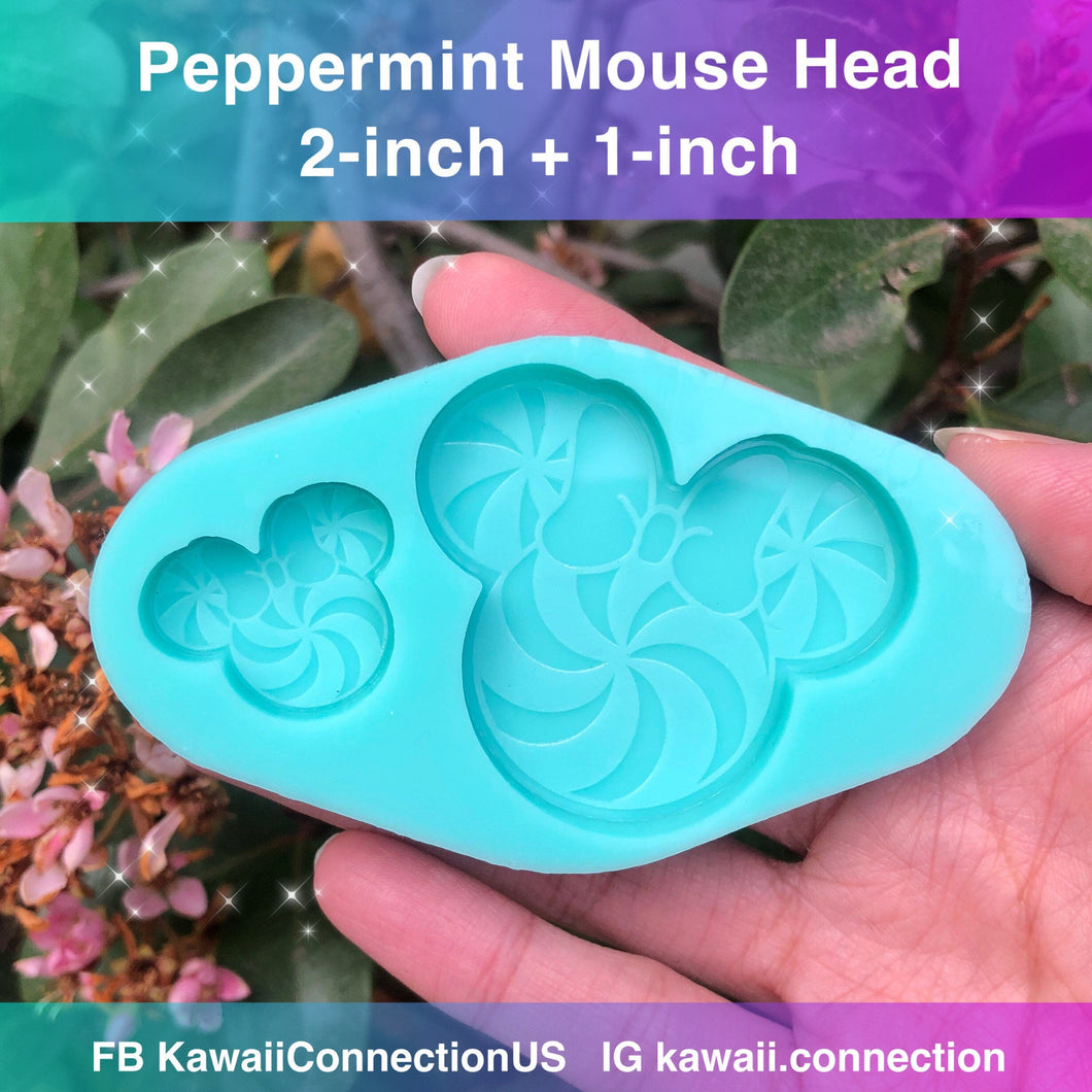 2 Sizes Peppermint Candy Mouse Head Silicone Mold  for Custom Resin, Clay for Christmas Holiday Charms Keychain Pendant Ornament