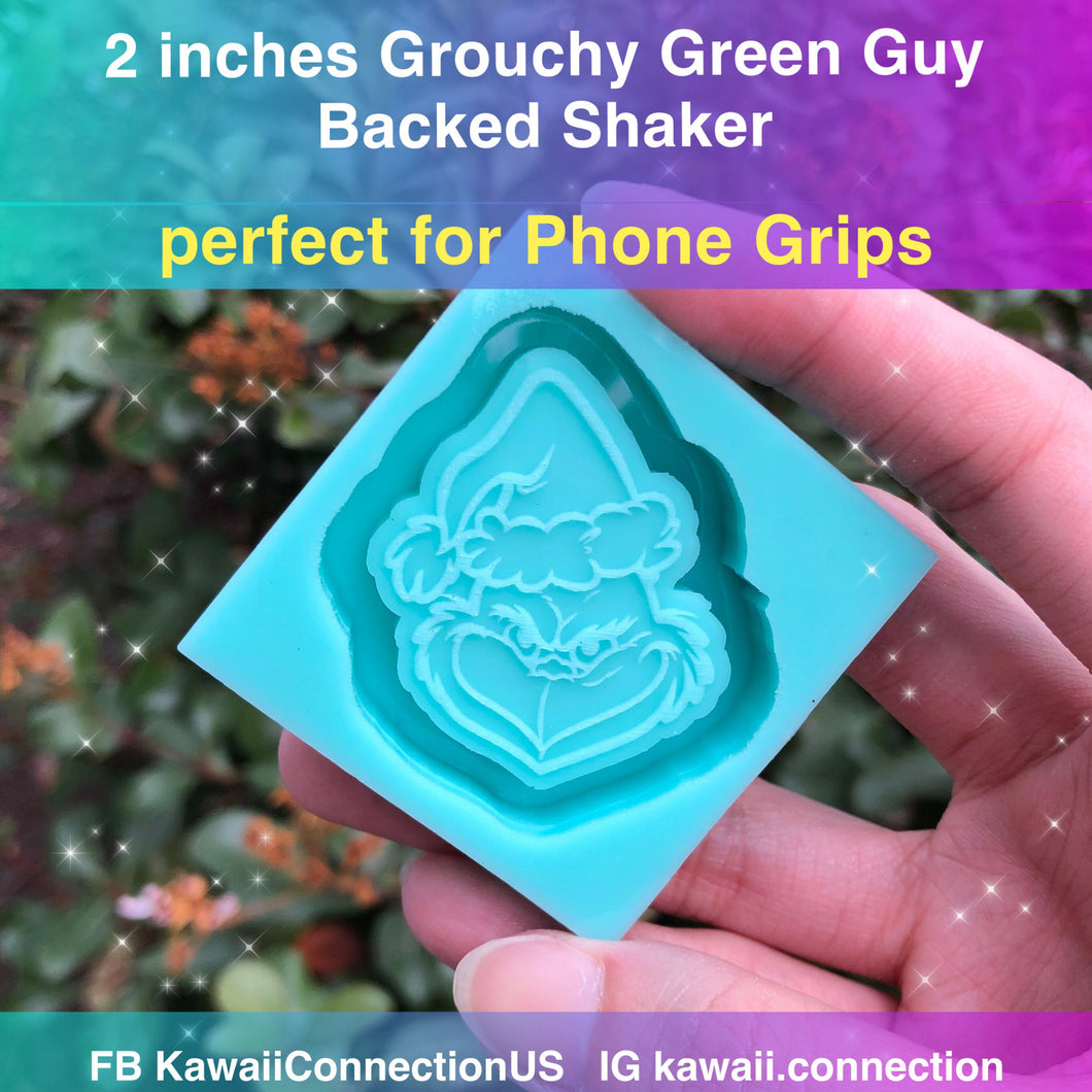 2-inch Grouchy Green Guy Backed Shaker Silicone Mold for Resin for Christmas Holiday Charms Keychains Pendant Phone Grip