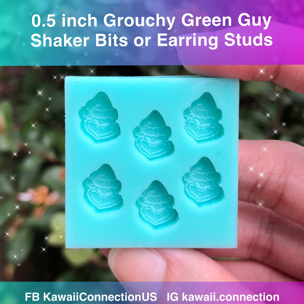 TINY 0.5 inch Grouchy Green Guy Silicone Mold Palette for Resin Christmas Holiday Charms Stud Earrings Shaker Bits
