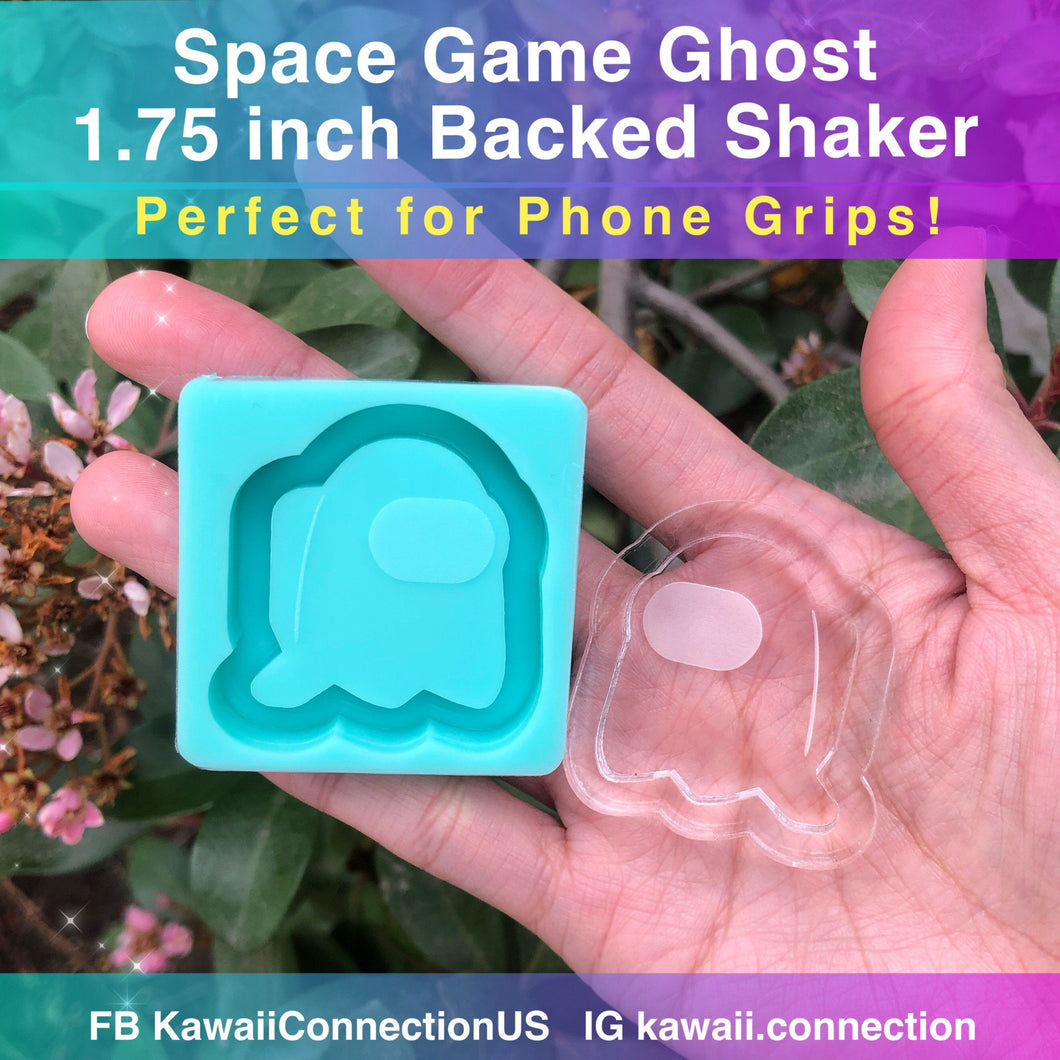 1.75 inch Backed Shaker Space Game *GHOST* Silicone Mold for Custom Resin Deco Gamer Charms Cabochons Perfect for Phone Grip Grippie
