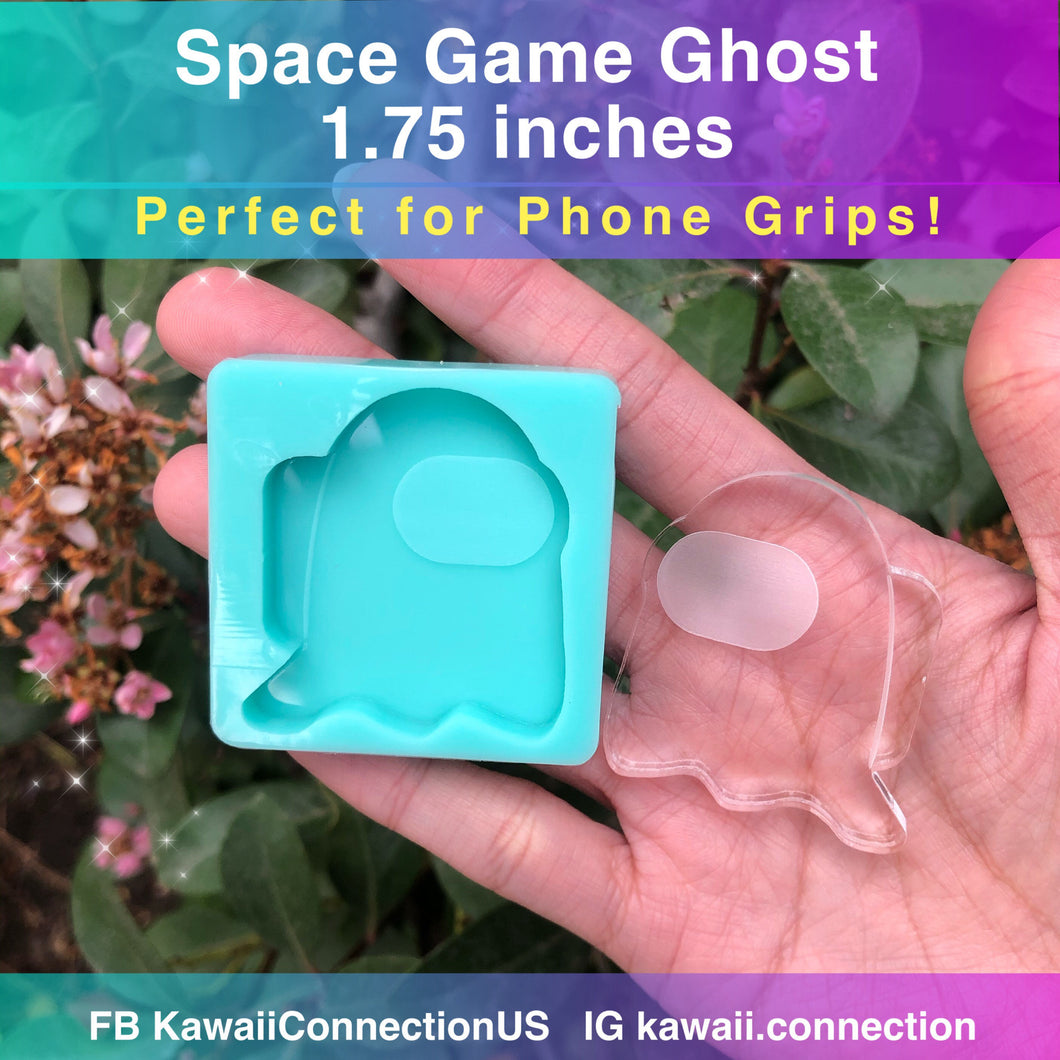 1.75 inch Flat Space Game *GHOST* Silicone Mold for Custom Resin Deco Gamer Charms Cabochons Perfect for Phone Grip Grippie