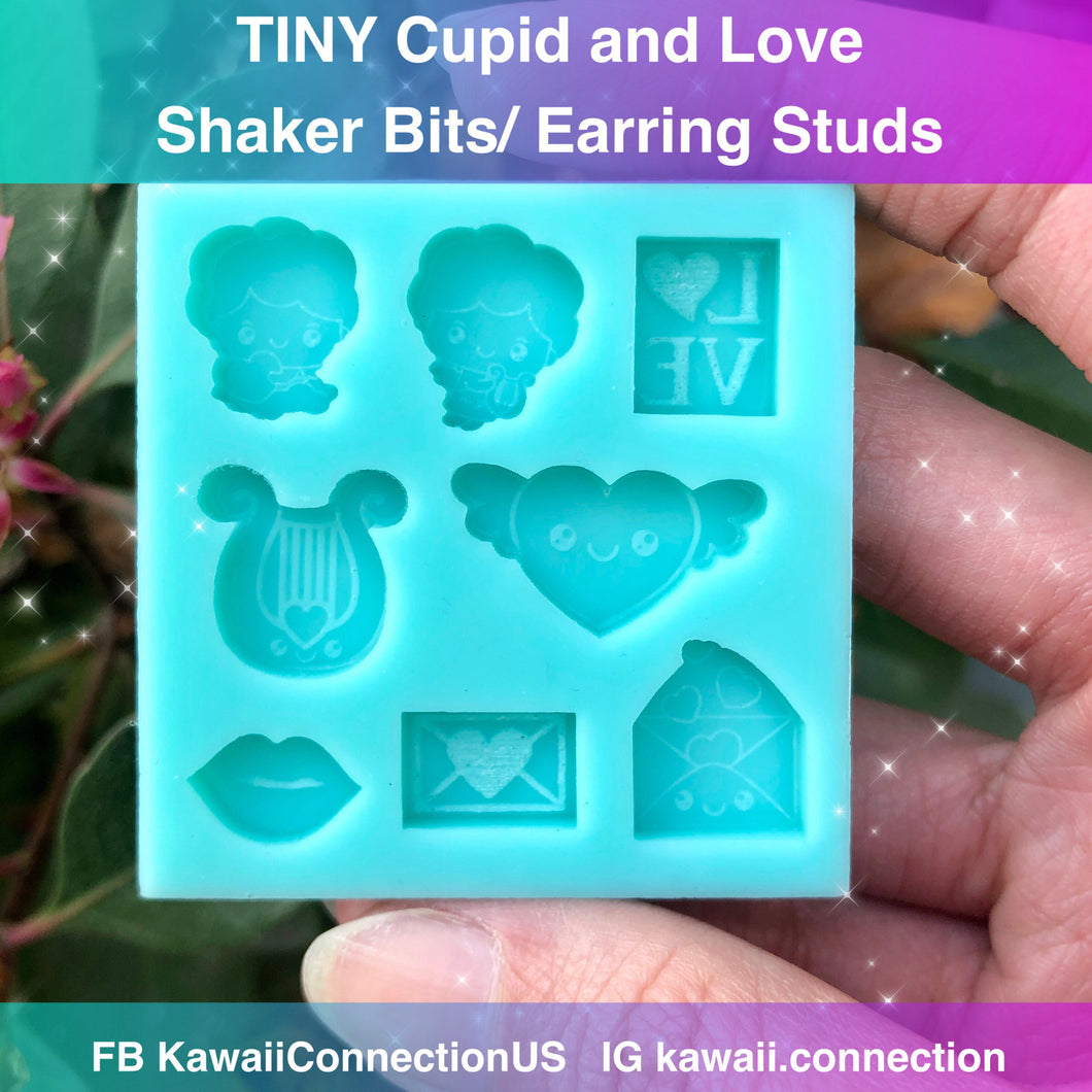 TINY Cupid & Valentines Love 13-17mm Silicone Mold Palette for Custom Resin Deco Shaker Charms Cabochons and Stud Earrings