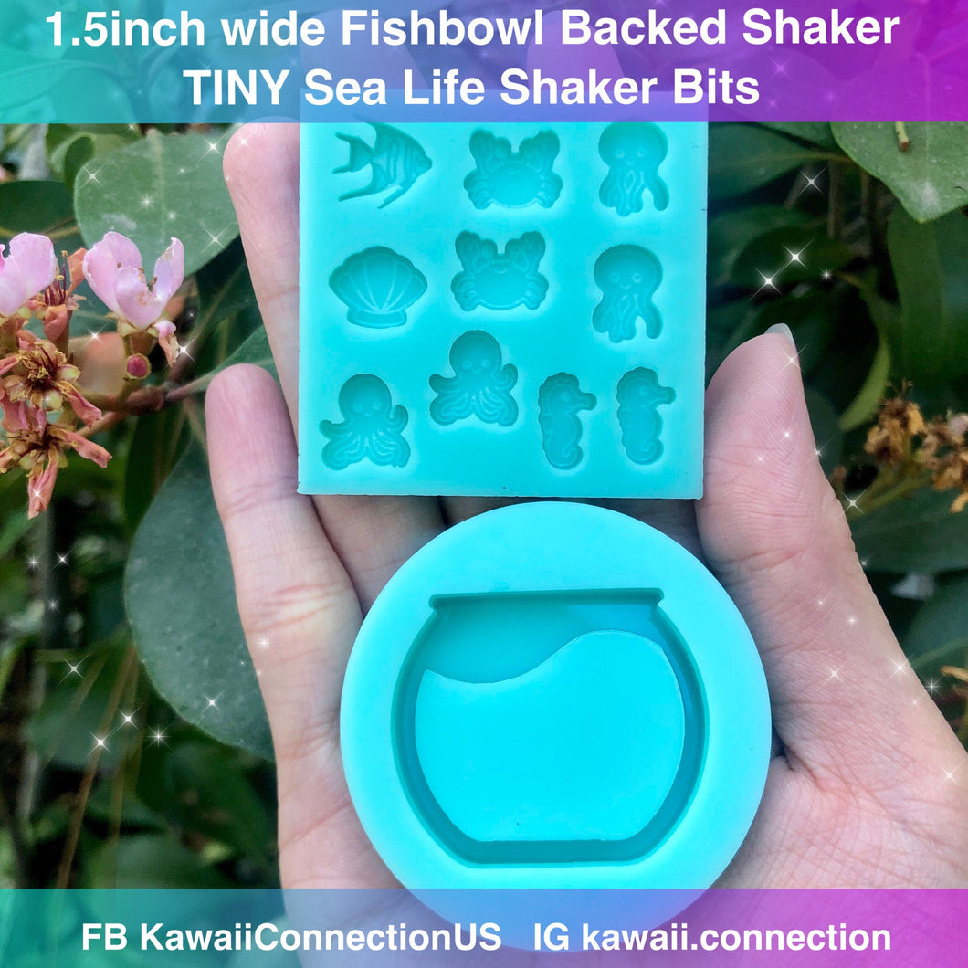 YOU CHOOSE 1.5inch Wide Fishbowl Backed Shaker & Sea Life Fish Shaker Bits Silicone Molds for Resin Deco Bag Small Stud Earrings Charms DIY