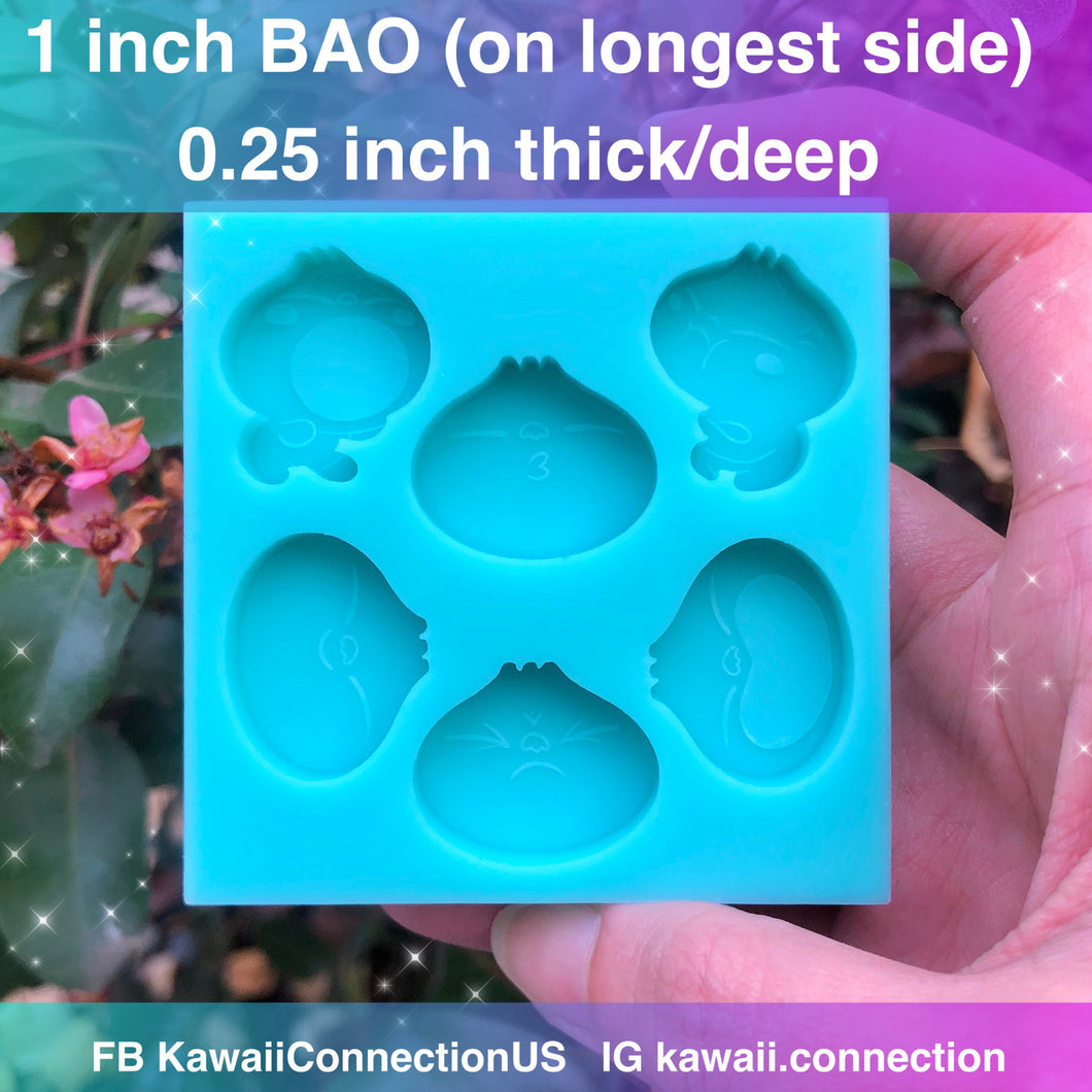 1 inch Bao Dumpling 6x Designs at 0.25 inch deep Silicone Mold Palette for Resin Wax Melt Plaster Deco Charms DIY